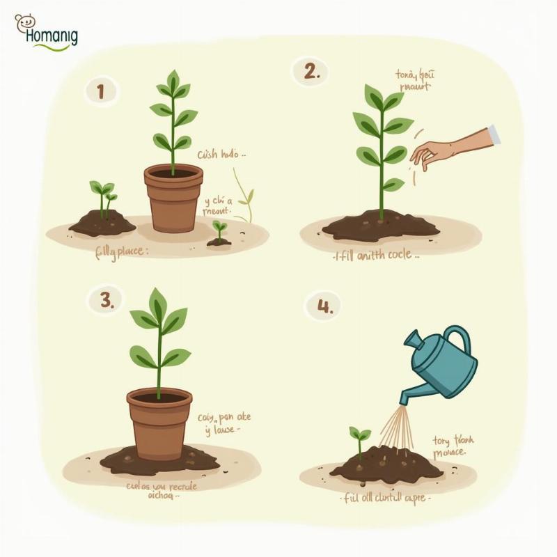 Minh họa các bước trồng cây phèn đen trong chậu hoặc ngoài vườn dễ hiểu cho người mới bắt đầu
